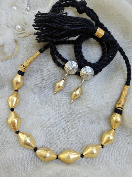 Gold polish Silver dholki necklace and earring set