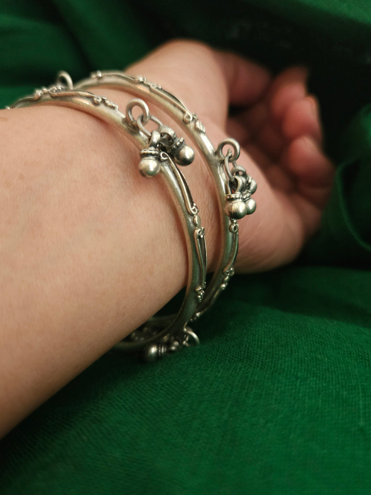 Oxidized 925 Sterling Silver Bangle with Ghungroo Bell Charms