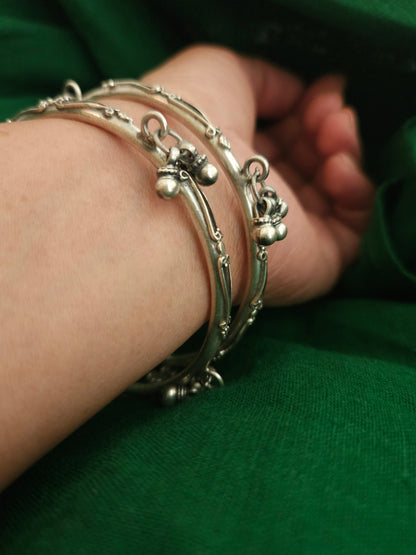 Oxidized 925 Sterling Silver Bangle with Ghungroo Bell Charms