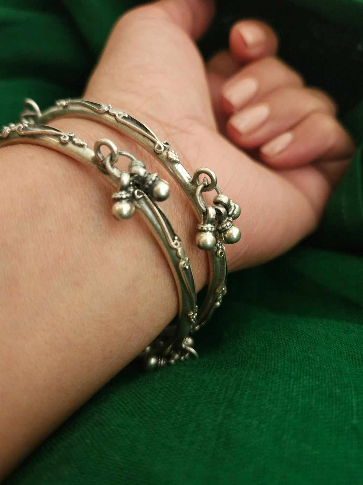 Oxidized 925 Sterling Silver Bangle with Ghungroo Bell Charms