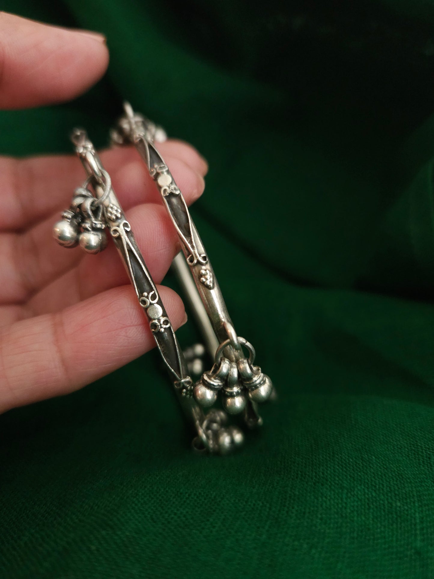 Oxidized 925 Sterling Silver Bangle with Ghungroo Bell Charms