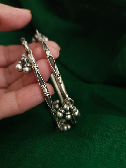 Oxidized 925 Sterling Silver Bangle with Ghungroo Bell Charms