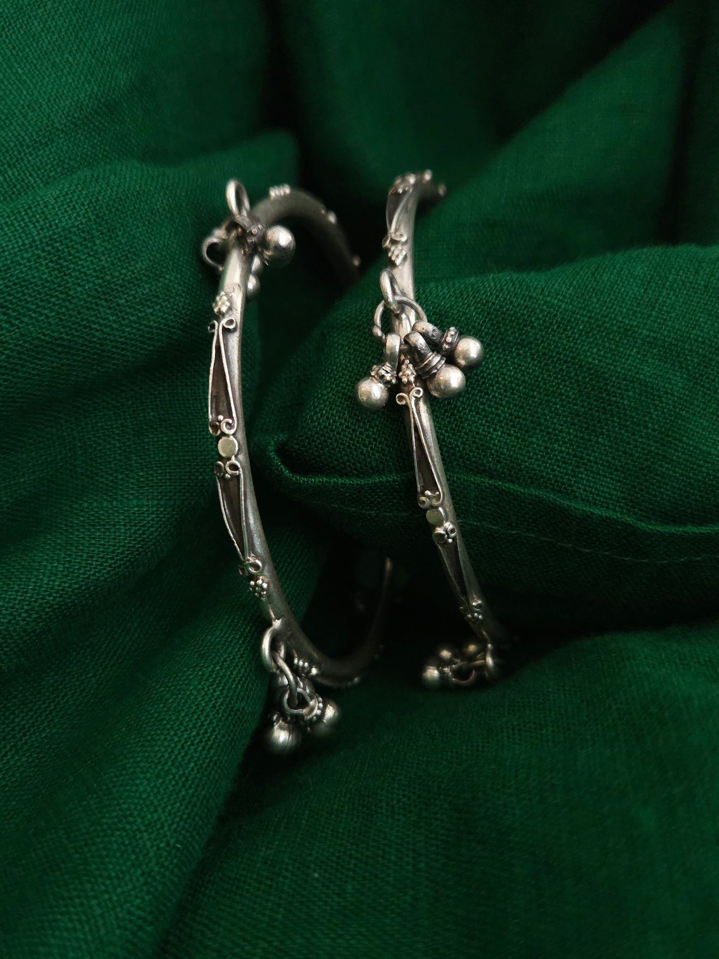 Oxidized 925 Sterling Silver Bangle with Ghungroo Bell Charms