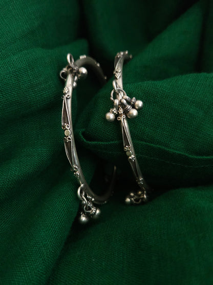 Oxidized 925 Sterling Silver Bangle with Ghungroo Bell Charms
