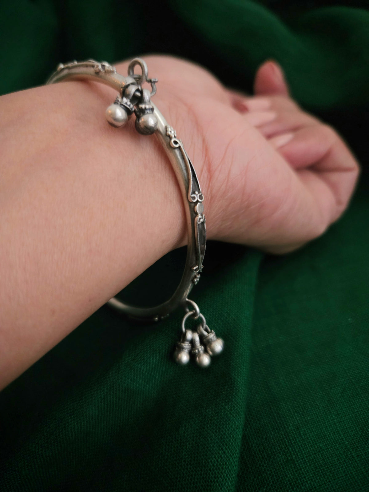 Oxidized 925 Sterling Silver Bangle with Ghungroo Bell Charms