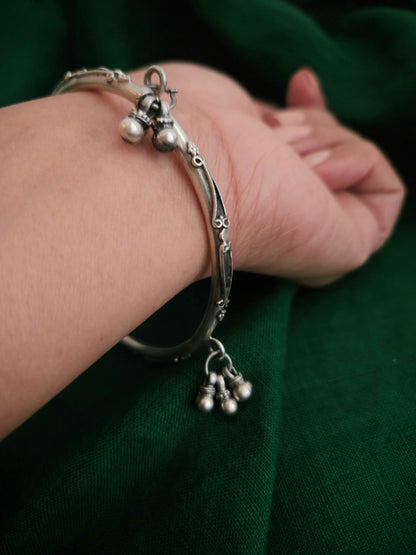 Oxidized 925 Sterling Silver Bangle with Ghungroo Bell Charms