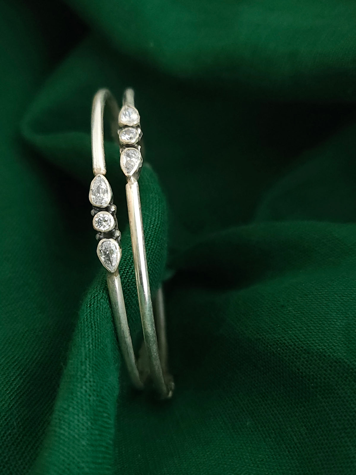 925 Sterling Silver Cubic Zirconia Bangle – Pear & Round Trio