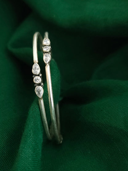 925 Sterling Silver Cubic Zirconia Bangle – Pear & Round Trio