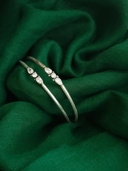 925 Sterling Silver Cubic Zirconia Bangle – Pear & Round Trio