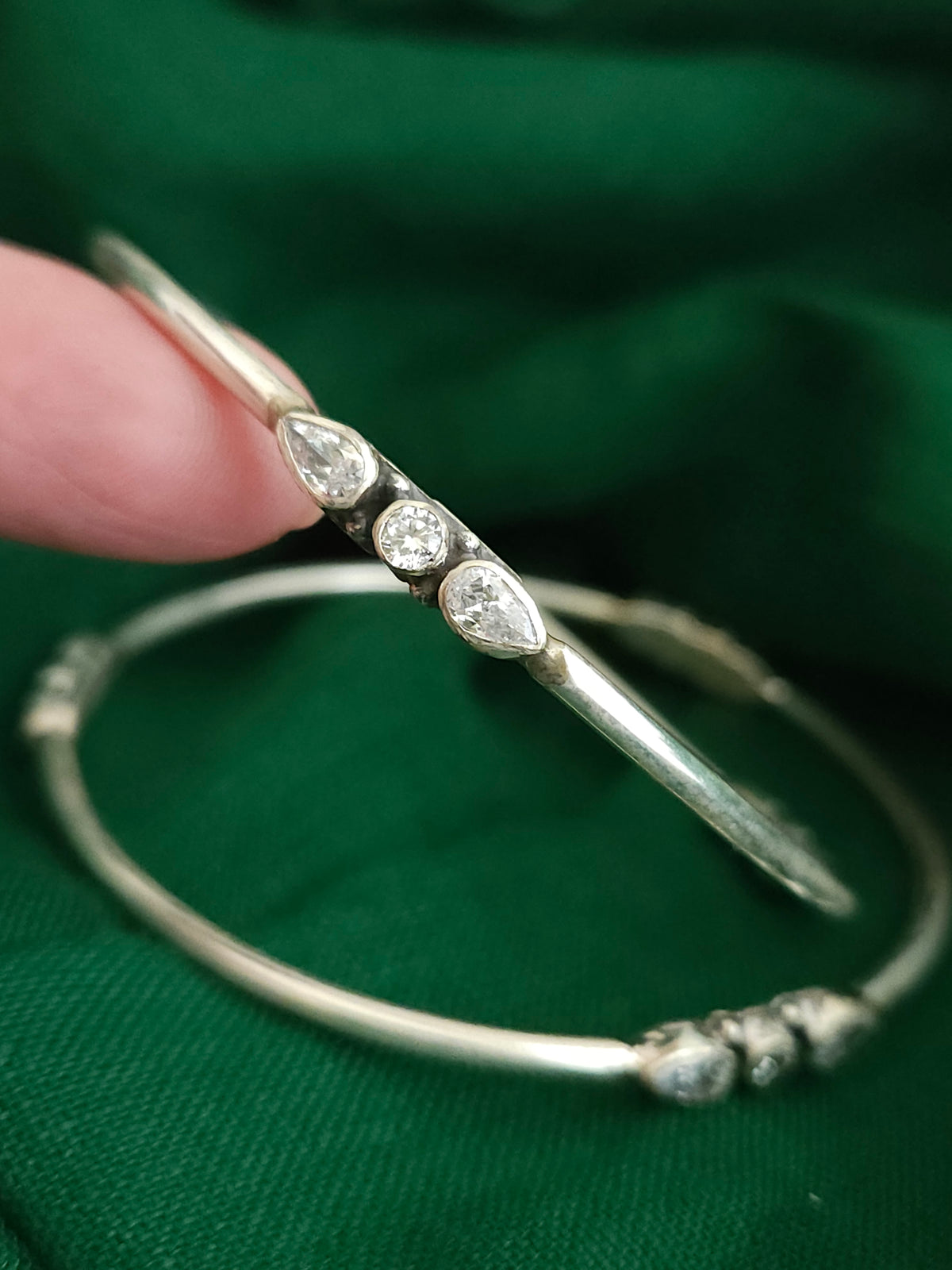 925 Sterling Silver Cubic Zirconia Bangle – Pear & Round Trio