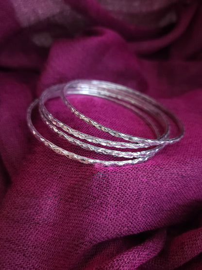 Thin Sparkle Sterling Silver Bangles – Lightweight Diamond-Cut 925 Silver Stacking Bangles