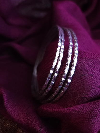 Thin Sparkle Sterling Silver Bangles – Lightweight Diamond-Cut 925 Silver Stacking Bangles