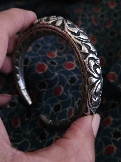 92.5 Silver Oxidized chitai bangle, Silver cuff, Classic Chitai kada
