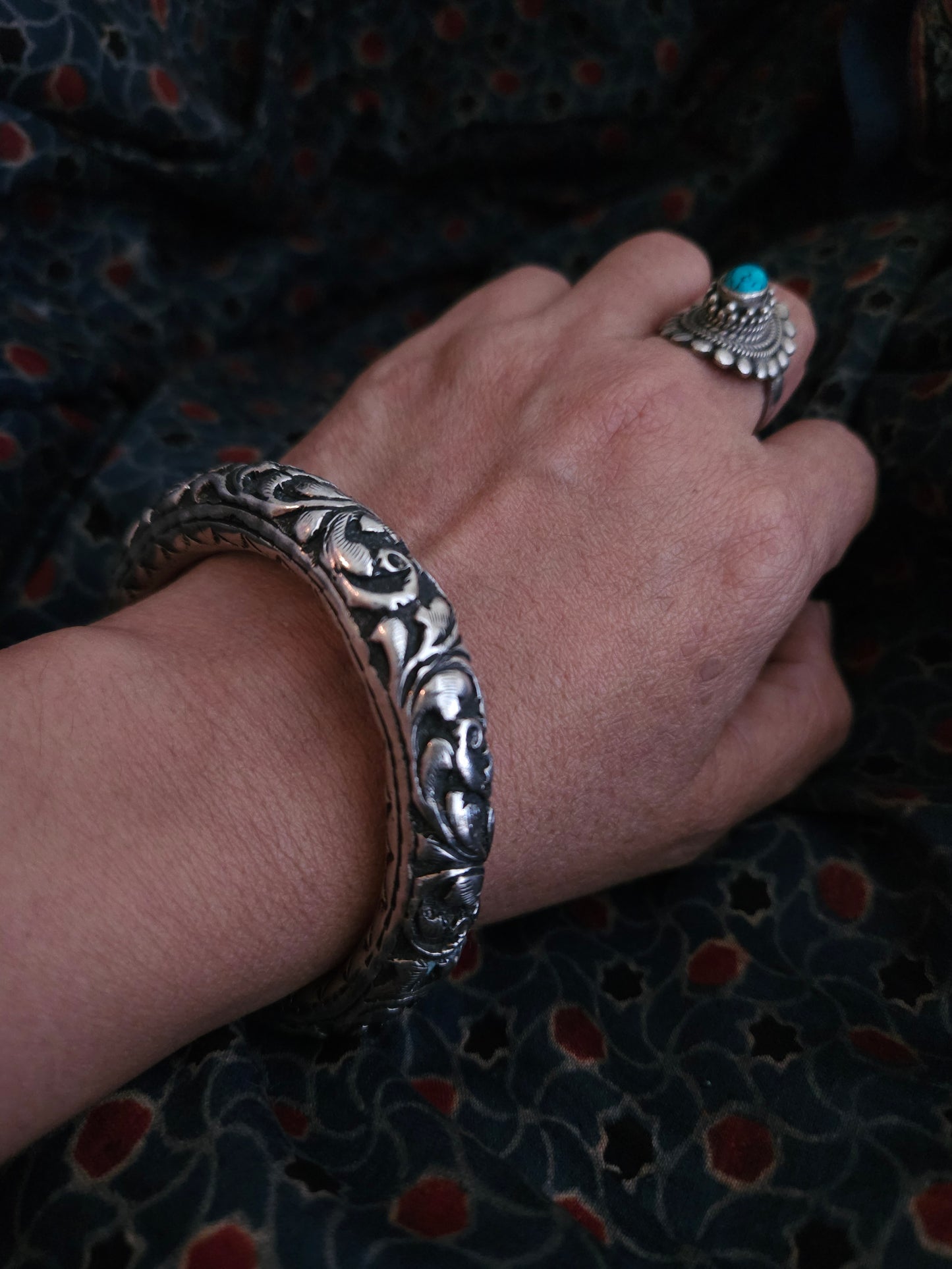 92.5 Silver Oxidized chitai bangle, Silver cuff, Classic Chitai kada