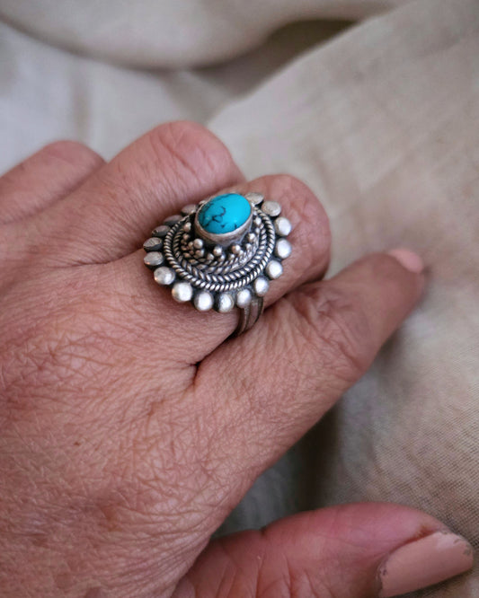 925 Sterling Silver Solid Turquoise Handmade Oval Shape Women Ring