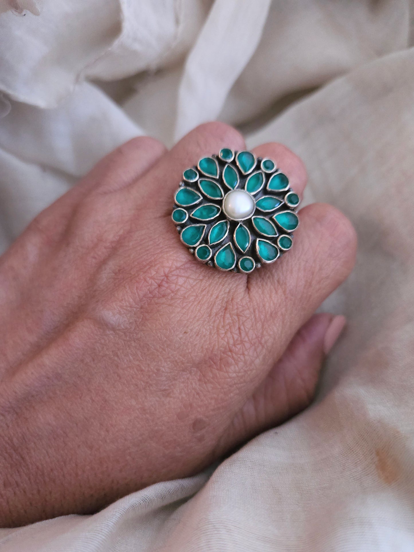 Green Floral 925 Sterling Silver Ring