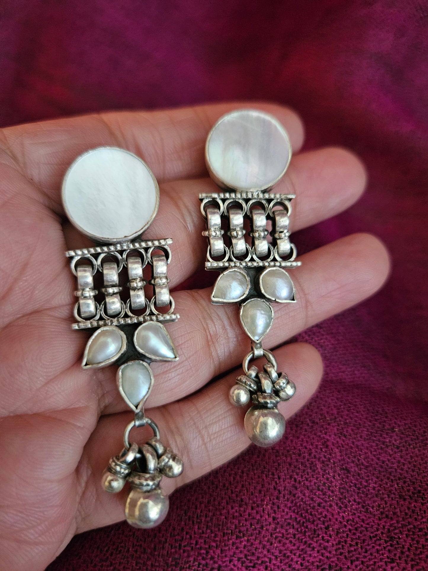 925 Sterling SIlver Mother of Pearl Ladder Drop Earrings