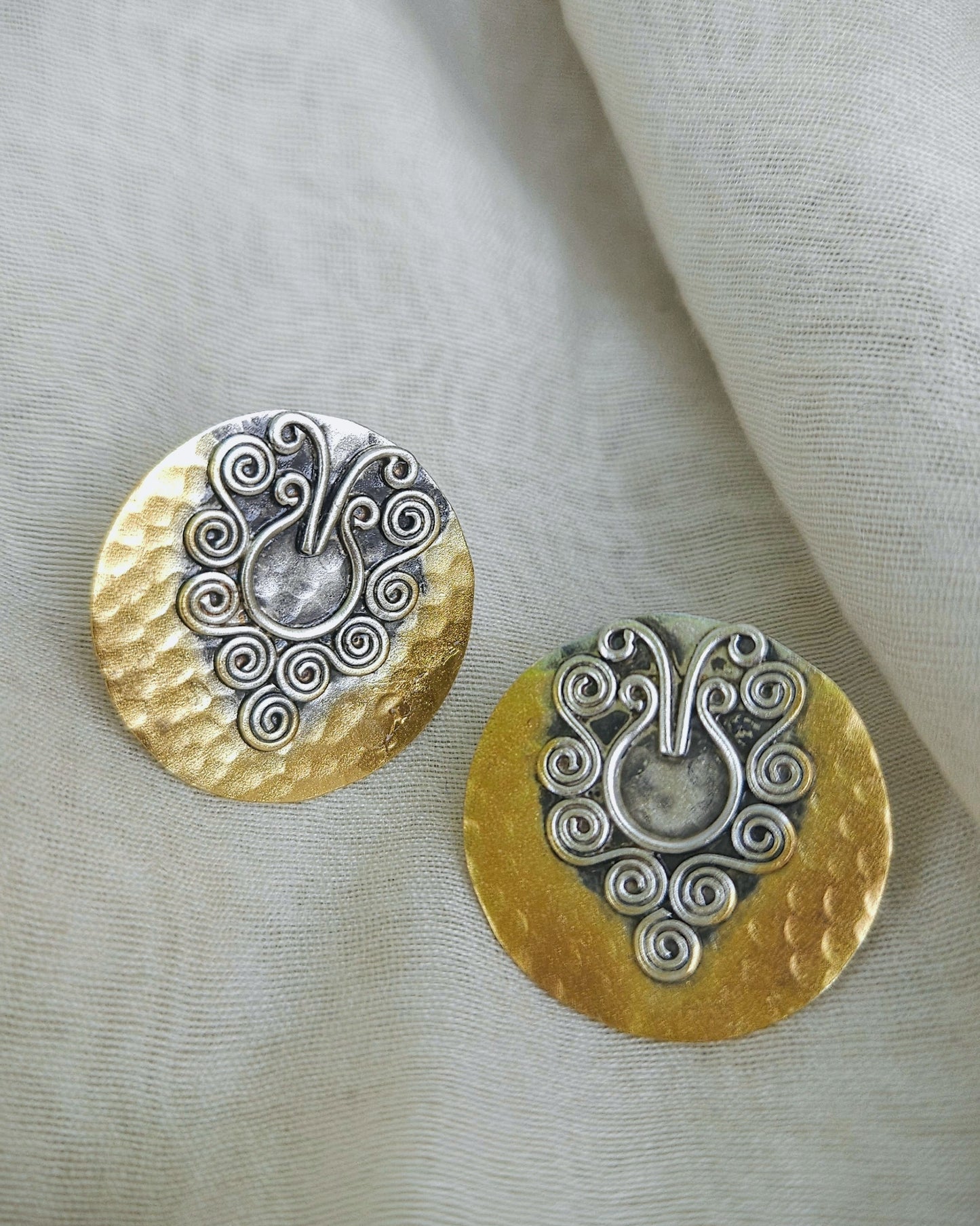 Two-Tone Gold & Silver Filigree Stud Earrings | 925 Sterling Silver | Handmade Jaipur