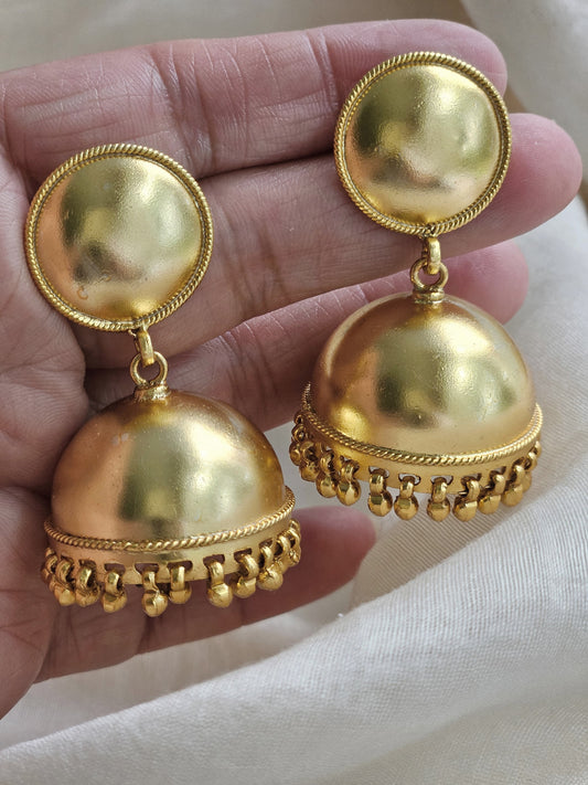 Large Gold Dome Jhumka Earrings — 925 Silver, Handcrafted Statement Jewelry