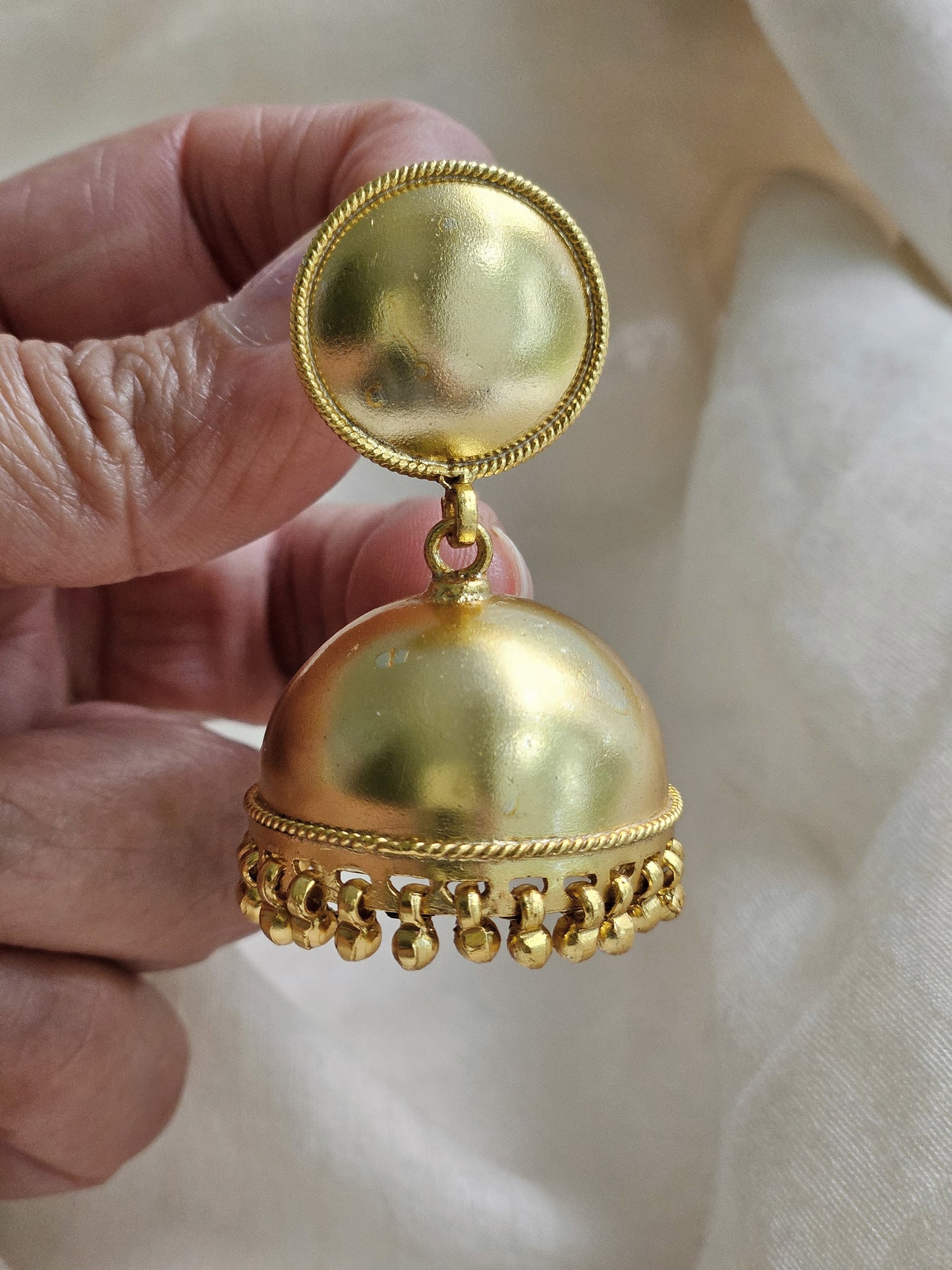 Large Gold Dome Jhumka Earrings — 925 Silver, Handcrafted Statement Jewelry