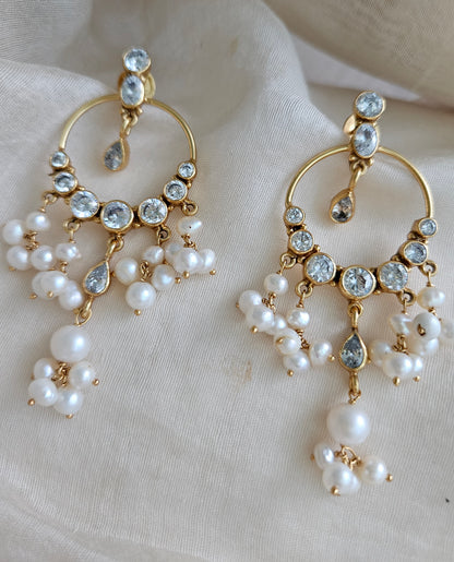 Gold Chandbali Earrings — 925 Silver, CZ & Freshwater Pearl, Bridal
