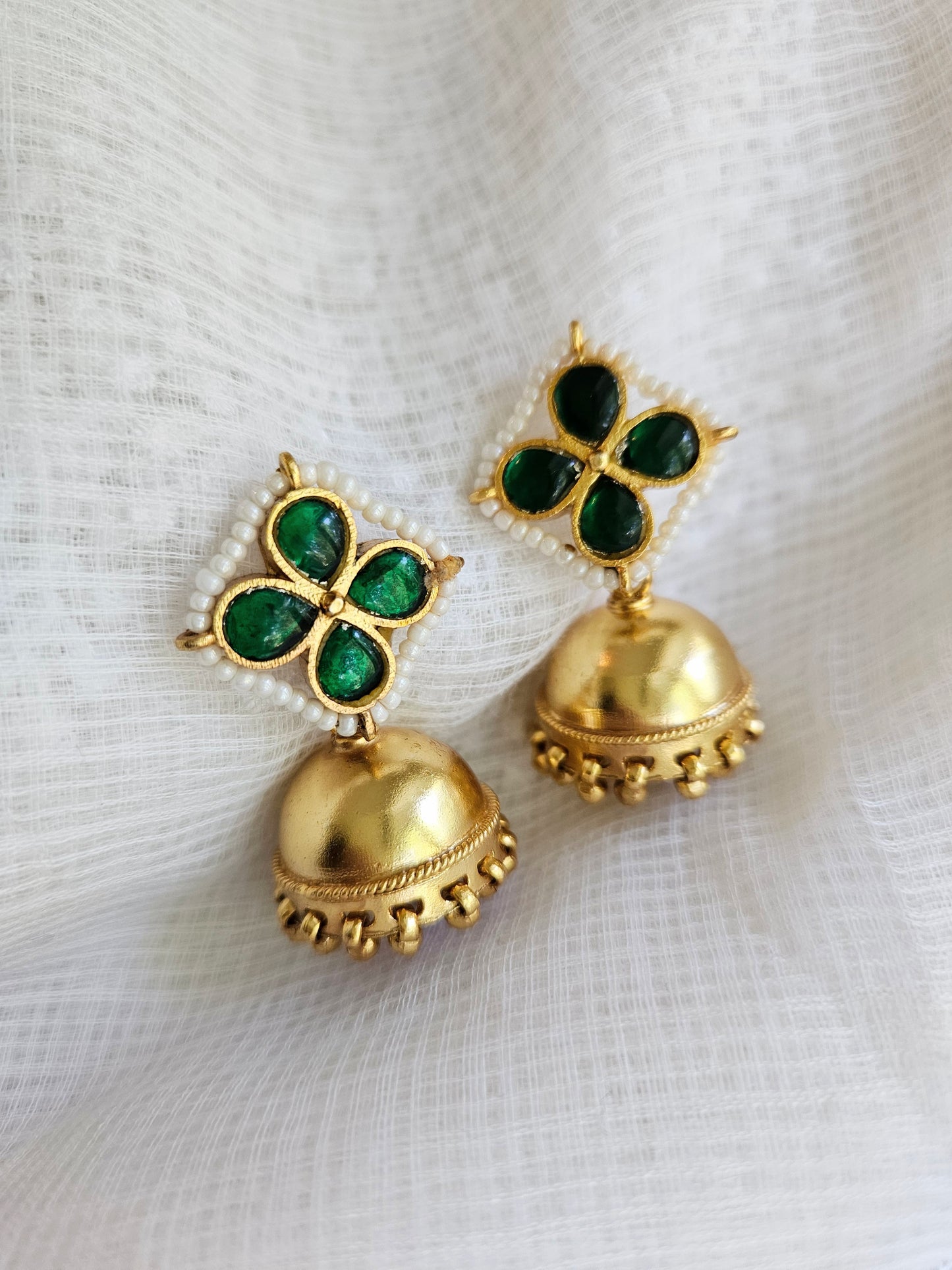 Gold Plated 925 Silver Jhumka Earrings with Pearls