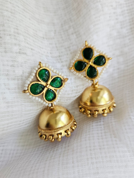 Gold Plated 925 Silver Jhumka Earrings with Pearls
