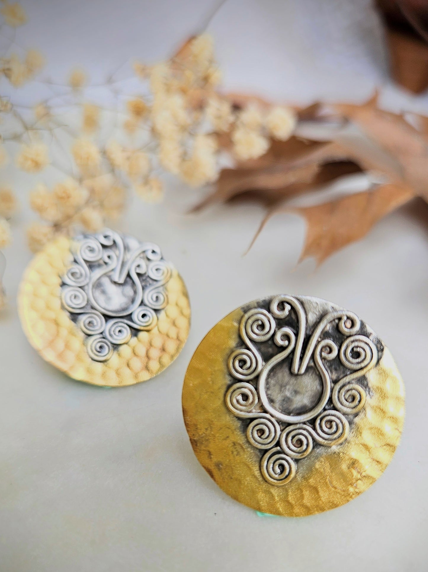 Two-Tone Gold & Silver Filigree Stud Earrings | 925 Sterling Silver | Handmade Jaipur