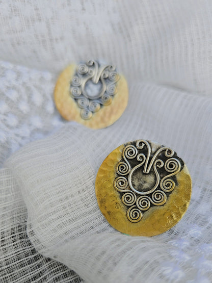 Two-Tone Gold & Silver Filigree Stud Earrings | 925 Sterling Silver | Handmade Jaipur