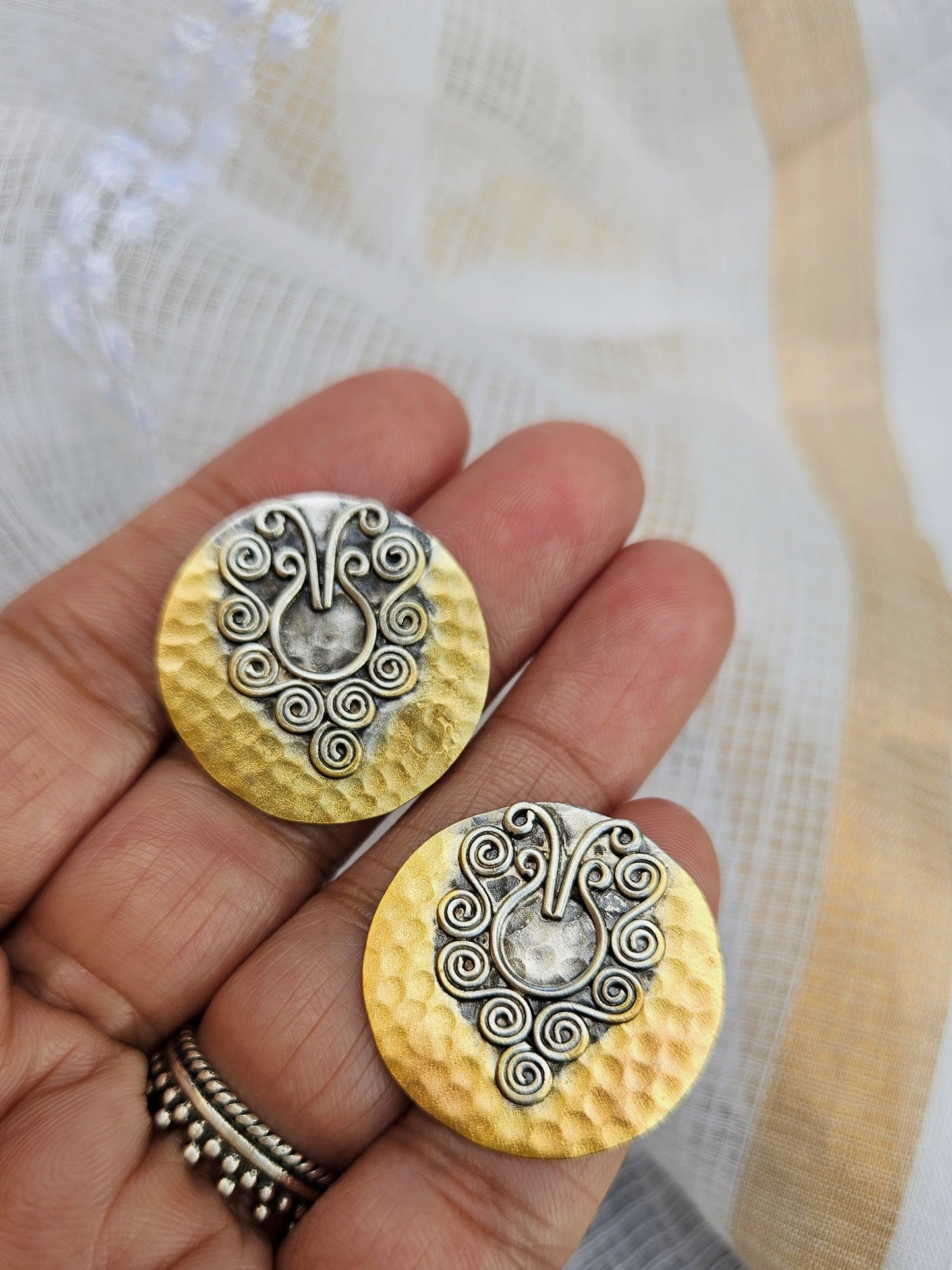 Two-Tone Gold & Silver Filigree Stud Earrings | 925 Sterling Silver | Handmade Jaipur