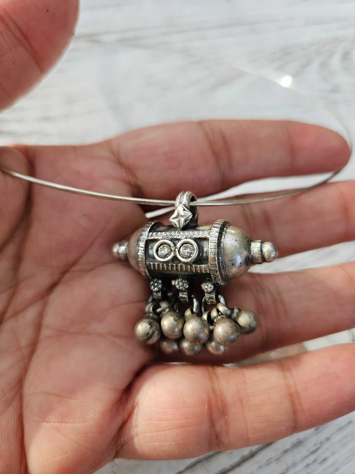 Tribal Amulet Wire Hasli Necklace | Oxidised 925 Silver Taweez Pendant