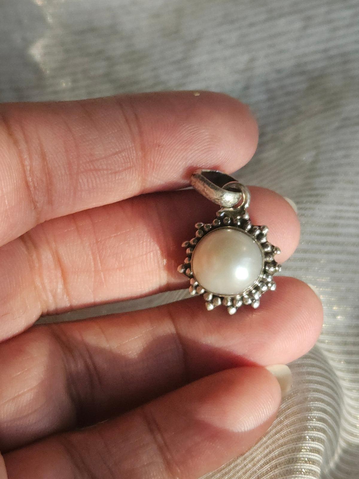 Suraj Moti Freshwater Pearl Pendant | 925 Hallmarked Sterling Silver Sunburst Pendant