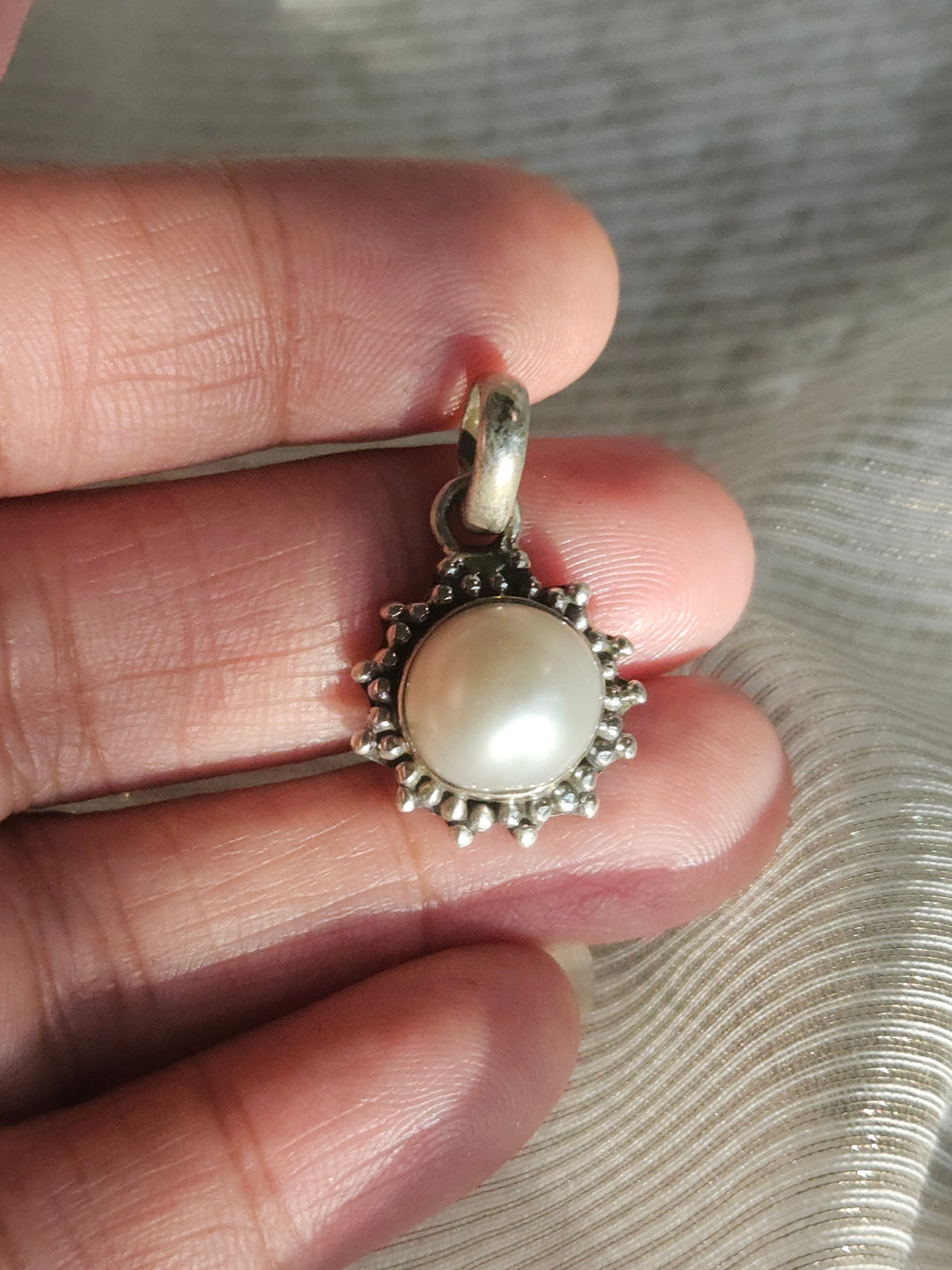 Suraj Moti Freshwater Pearl Pendant | 925 Hallmarked Sterling Silver Sunburst Pendant