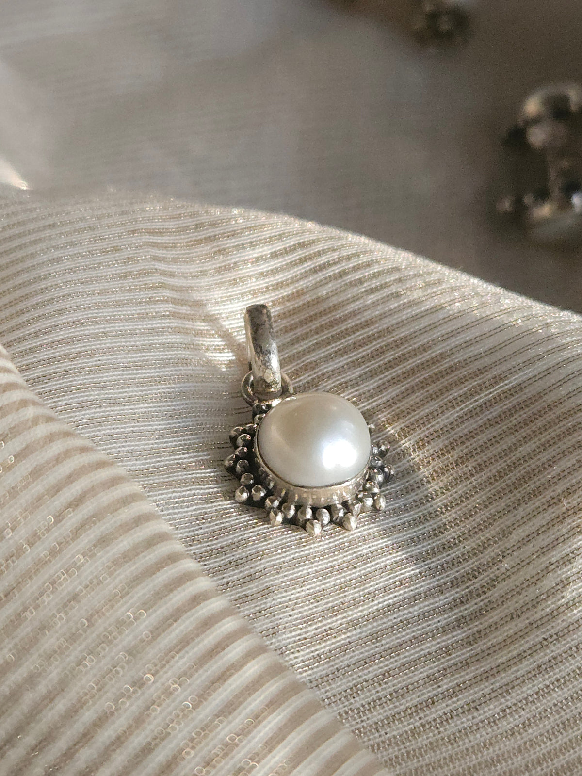 Suraj Moti Freshwater Pearl Pendant | 925 Hallmarked Sterling Silver Sunburst Pendant