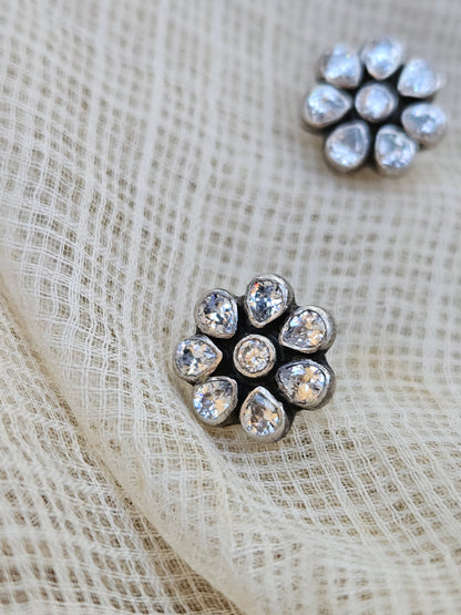 Chameli CZ Flower Stud Earrings | Classic 925 Sterling Silver Everyday Studs