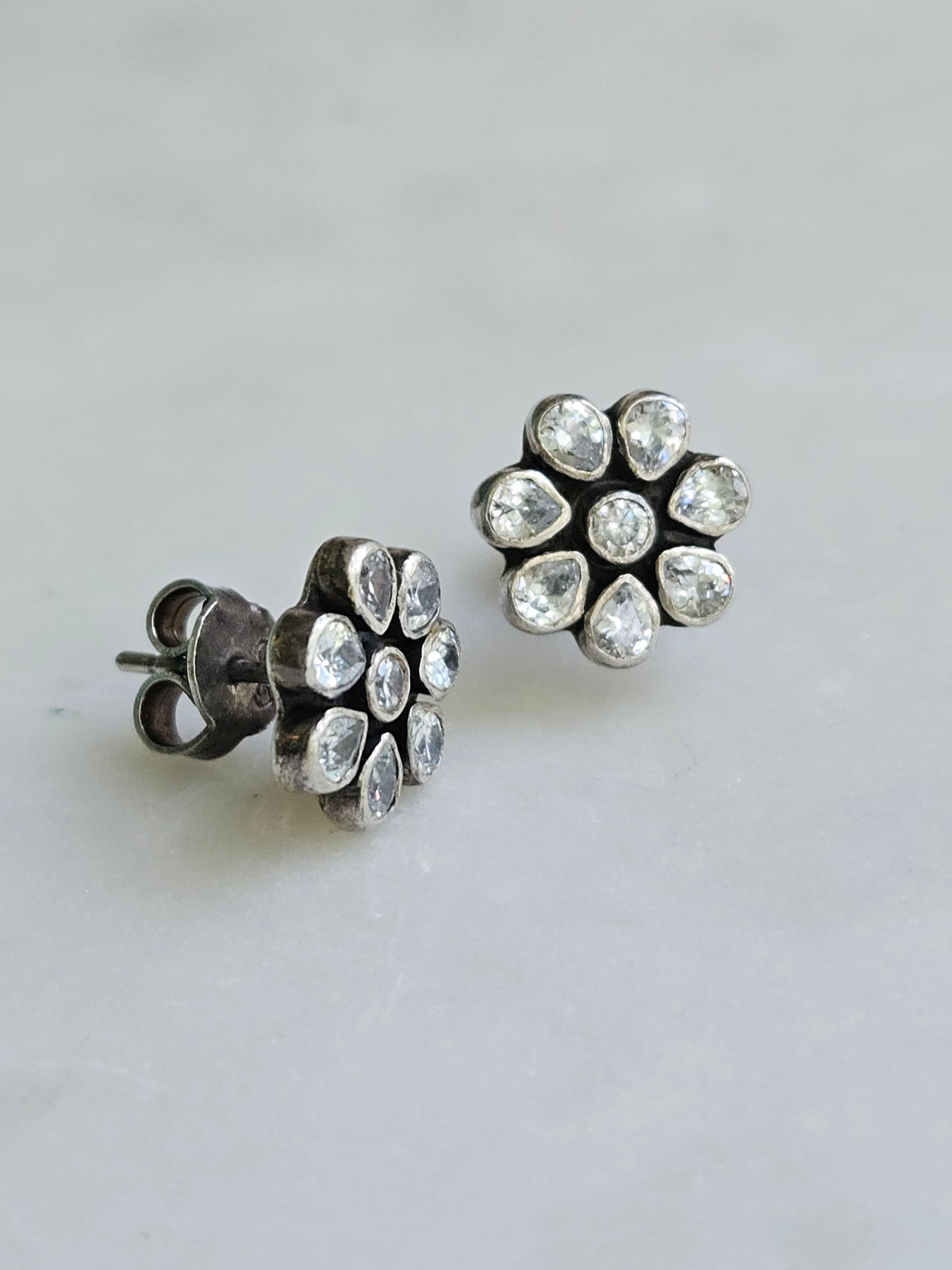 Chameli CZ Flower Stud Earrings | Classic 925 Sterling Silver Everyday Studs