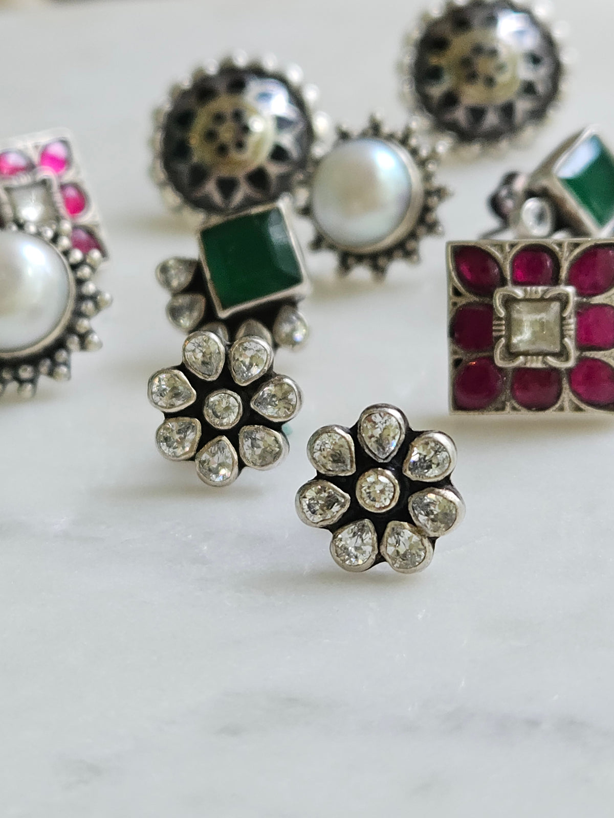 Chameli CZ Flower Stud Earrings | Classic 925 Sterling Silver Everyday Studs