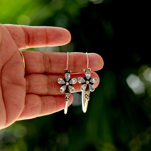 Suman -  925 Sterling Silver blue floral hoop earring