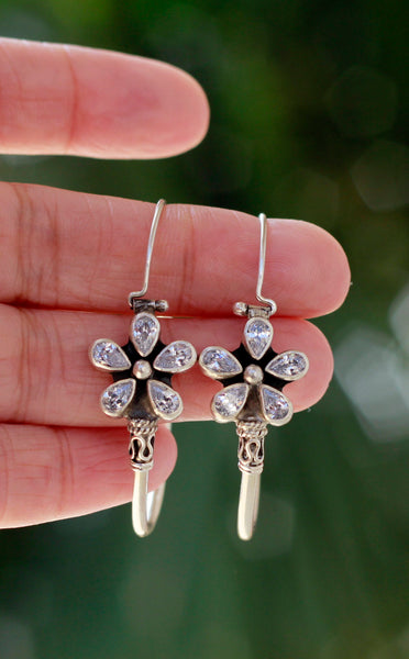 Suman -  925 Sterling Silver blue floral hoop earring