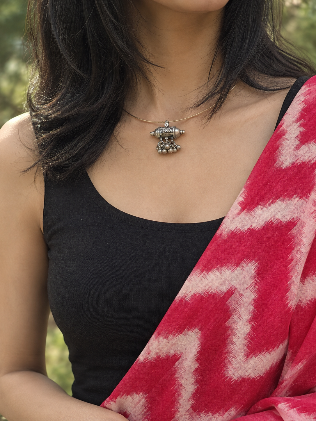 Tribal Amulet Wire Hasli Necklace | Oxidised 925 Silver Taweez Pendant