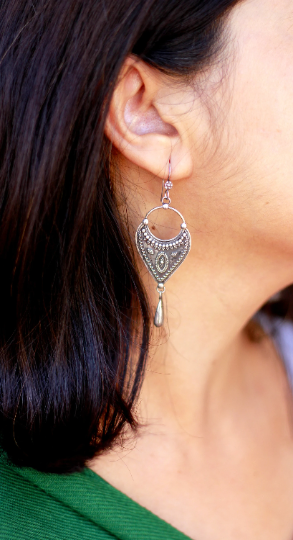 Pavani - Handcrafted 925 Sterling Silver  Oxidised Finish Dangle Earring with Rava work