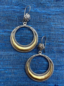 Dangling hoops, gold polished, boho chic