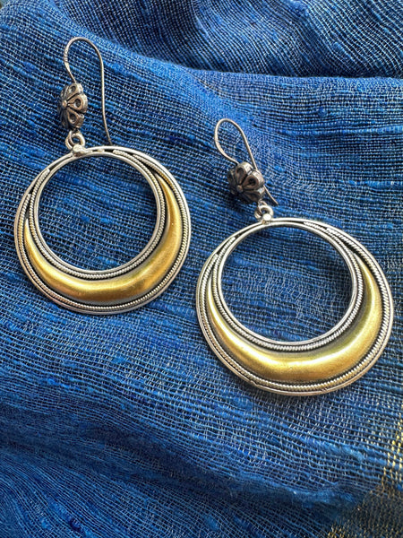 Dangling hoops, gold polished, boho chic