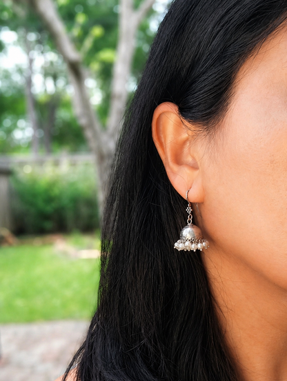Gauri - Small Silver Jhumka with pearl drops