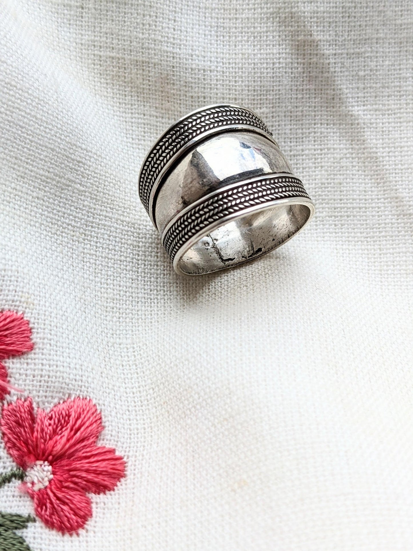 .925 Sterling Silver Wide Thumb Rope Ring