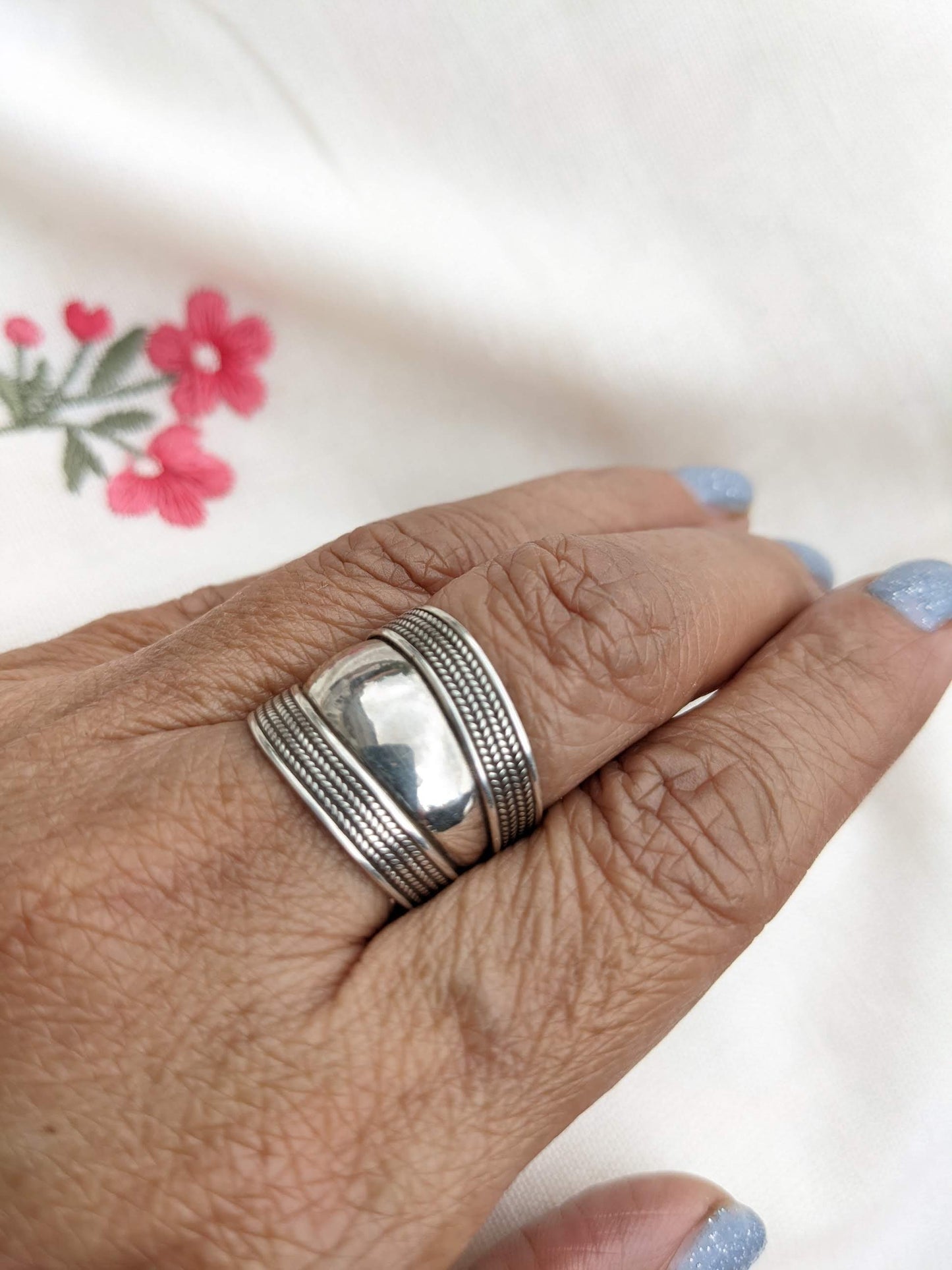 .925 Sterling Silver Wide Thumb Rope Ring