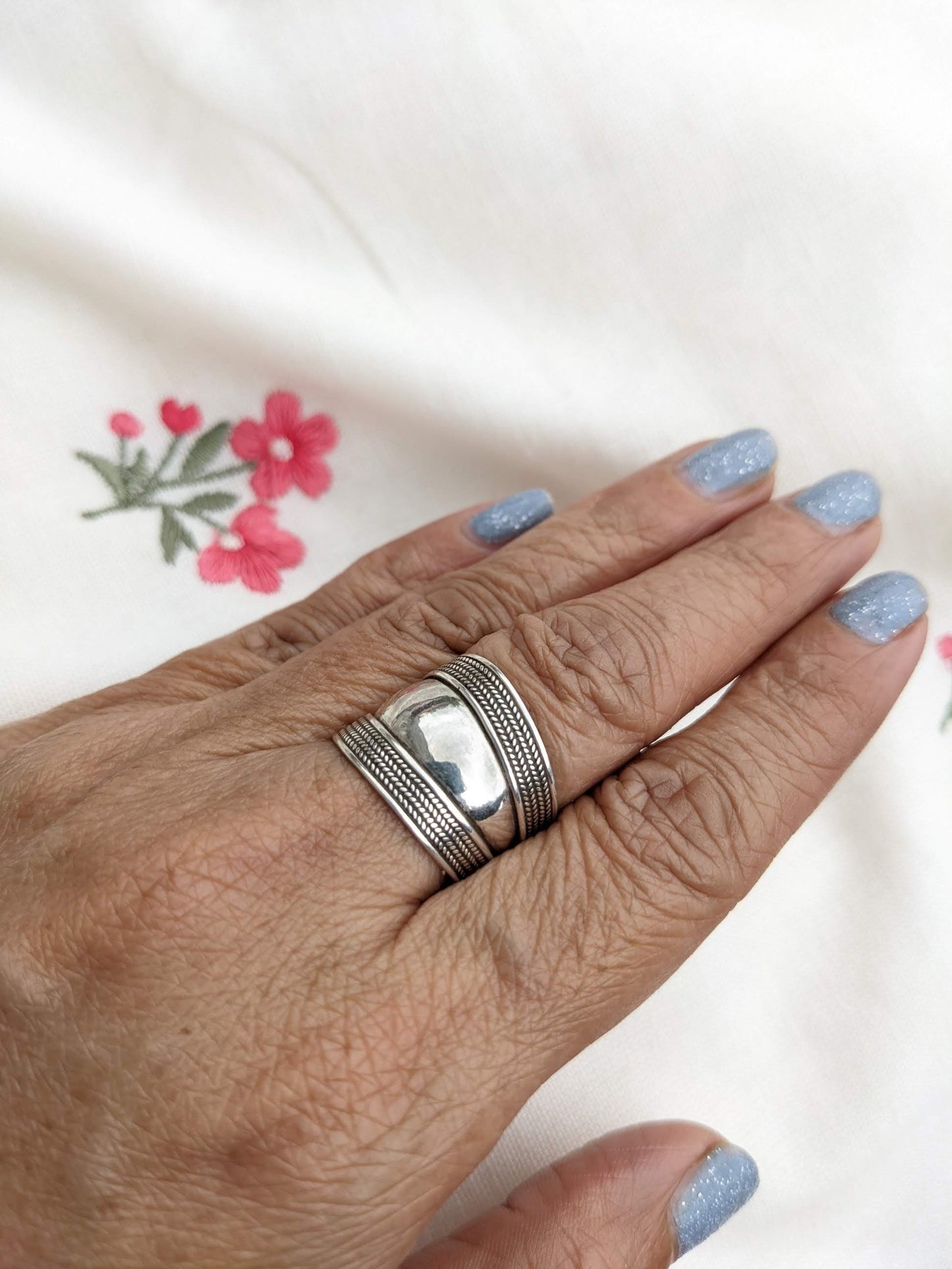 .925 Sterling Silver Wide Thumb Rope Ring