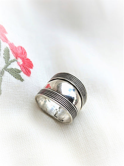 .925 Sterling Silver Wide Thumb Rope Ring