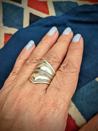 Sterling Silver Band ring, Oxidised silver ring, Wide Rope Thumb Ring
