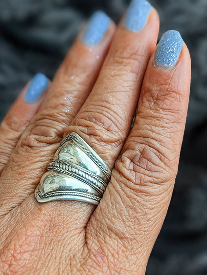 Sterling Silver Band ring, Oxidised silver ring, Wide Rope Thumb Ring